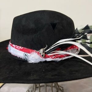 Stylish Black Hat with Red Bandana Detail